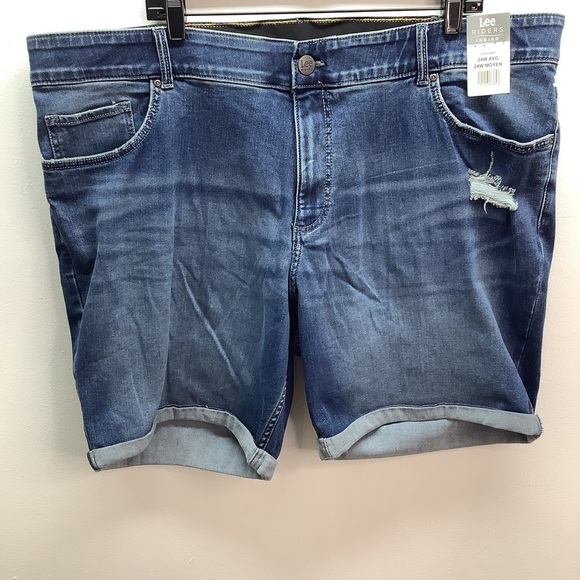 Lee Riders 24W Indigo Women's Plus Size Distressed Cuffed Denim Shorts. New - Picture 4 of 10